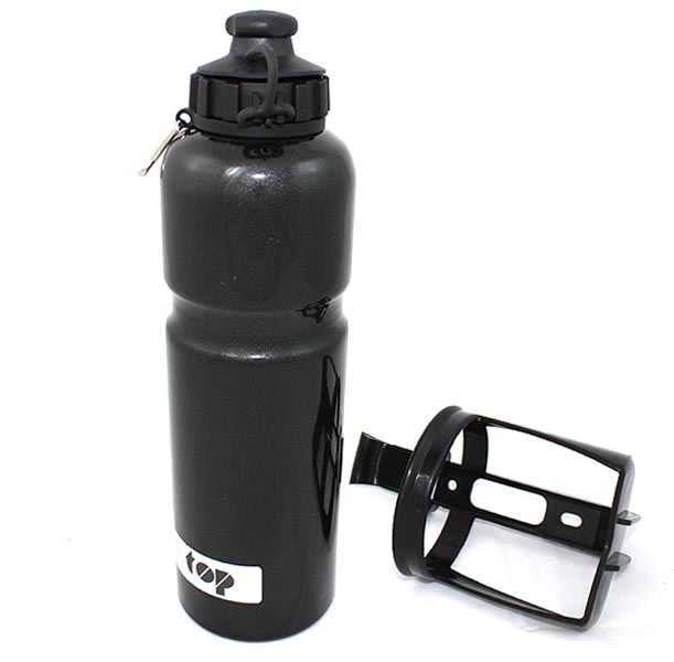 TOP ALUMINIUM Trinkflasche 0,75l mit Halterung mit Kappe schwarz