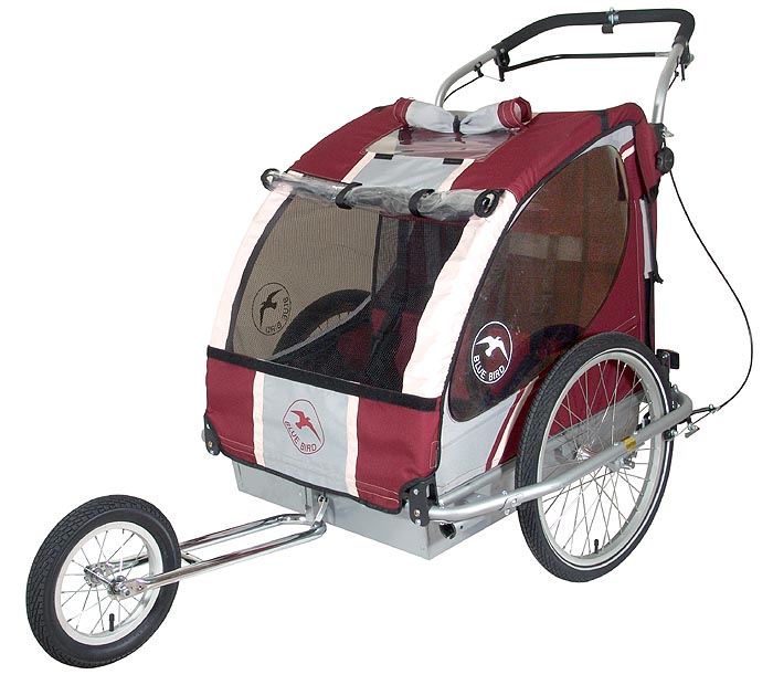 BLUE BIRD 2- in- 1 ALU Kinderanhänger +  Jogger 2 Kinder Weber- Kupp