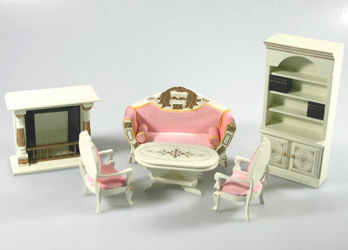 WUNDERSCHÖNES KAMINZIMMER WEISS 1:12 HANDARBEIT 6-teilig