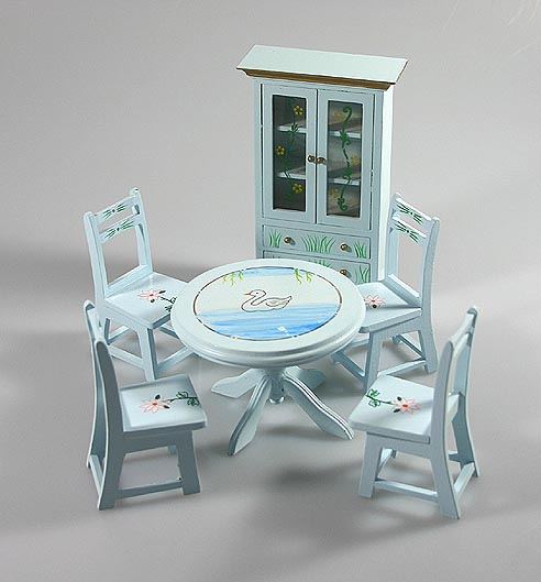 WUNDERSCHÖNES SPEISEZIMMER BLAU 1:12 6-teilig HANDARBEIT