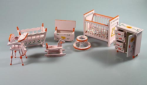 WUNDERSCHÖNES KINDERZIMMER ROSA 1:12 6- teilig HANDARBEIT