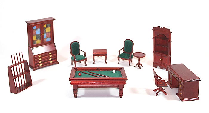 WUNDERSCHÖNES BILLARDZIMMER 1:12 10-teilig HANDARBEIT