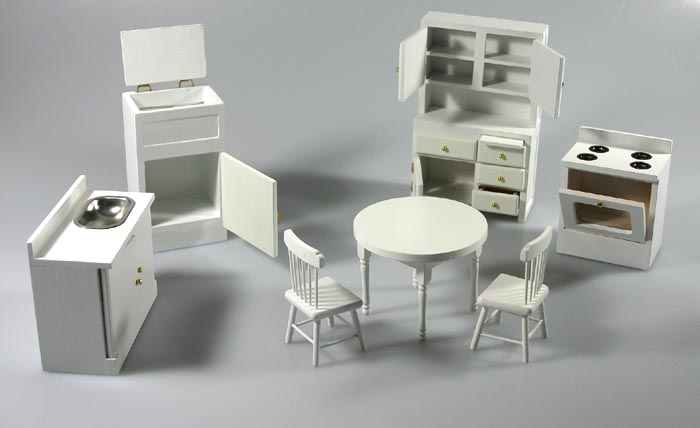 WUNDERSCH�NES K�CHE WEISS 1:12 7-teilig HANDARBEIT