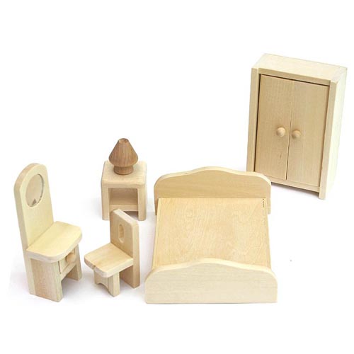 FREDA Puppenhaus Schlafzimmer Holz 6 Teile
