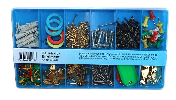 Haushaltsortiment Sortierbox m. Schrauben N�gel D�bel Zwecken Bi