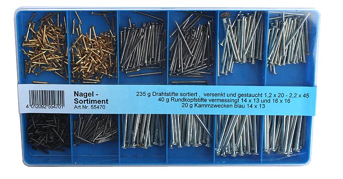 Nagelsortiment N�gel Sortierbox Drahtstifte sortiert 12 tlg.