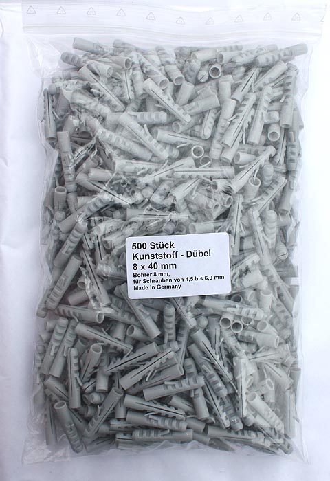 500 Dübel aus Kunststoff 8x40 mm Made in Germany