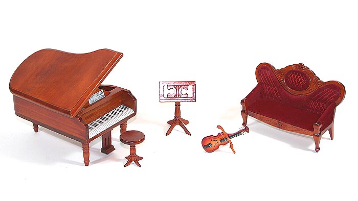 MUSIKZIMMER PIANO VIOLINE/GEIGE 1:12 5teilig HANDARBEIT